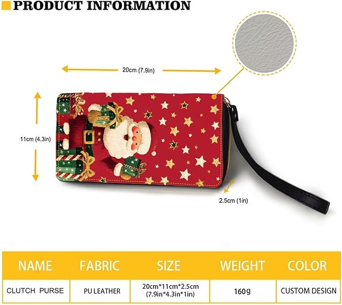 Bulopur Santa Claus Wallet for Women Christmas Gifts for Mom PU Leather Credit Card Holder Money Long Wallet with Wristlet Large Capacity Zip-Around Phone Purse for Ladies Girly