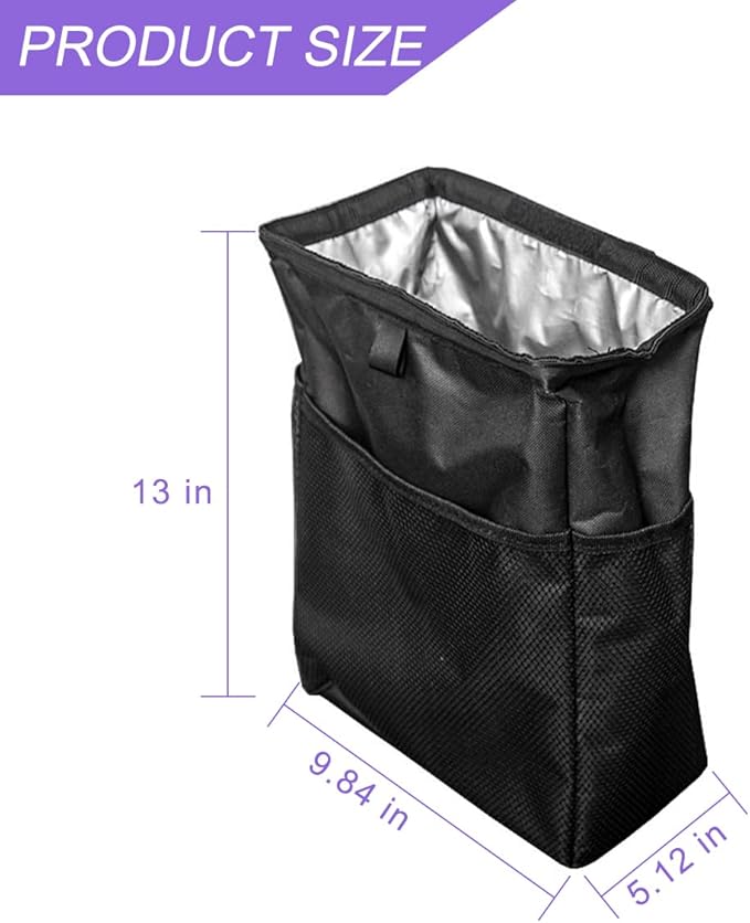 8sanlione Car Trash Can with Storage Pockets, Foldable Hanging Large Capacity Garbage Bin, Leak-Proof Waterproof Trash Bin, Multipurpose Organizer Car Accessories for Truck SUV (Black)