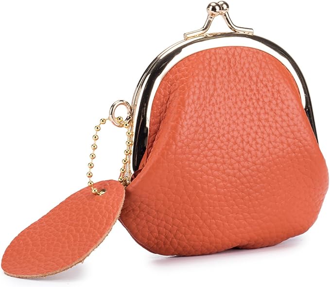 Women's Small Coin Purse, Vintage PU Leather Change Purse, Coin Bag with Kiss Lock, Mini Coin Purse for Women (Orange)