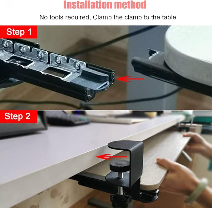 QQXX Swivel Keyboard Tray Under Desk with C Clamp,Adjustable Slide Out Computer Keyboard Stand, Ergonomic Keyboard Shelf for Home or Office, No Screw into Desk(52x25cm(20.5x9.8), Oak)