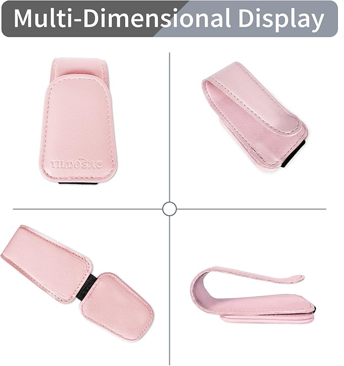 TILDOSAC Sunglasses Holder for Car Visor, Leather Magnetic Glass Holder for Car, Sunglass Clip for Car Visor,Pink