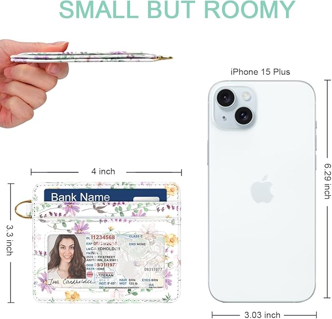 Slim Minimalist Front Pocket RFID Blocking Credit Card Holder Small Wallet Cute Card Cases for Women,White Daisy