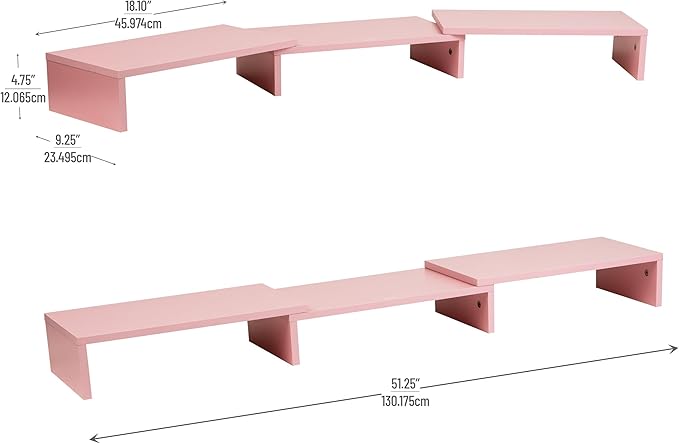 Mind Reader Dual Monitor Stand, Desktop Organizer, Laptop Riser, Office, MDF, 51.25"L x 9.25"W x 4.75"H, Pink
