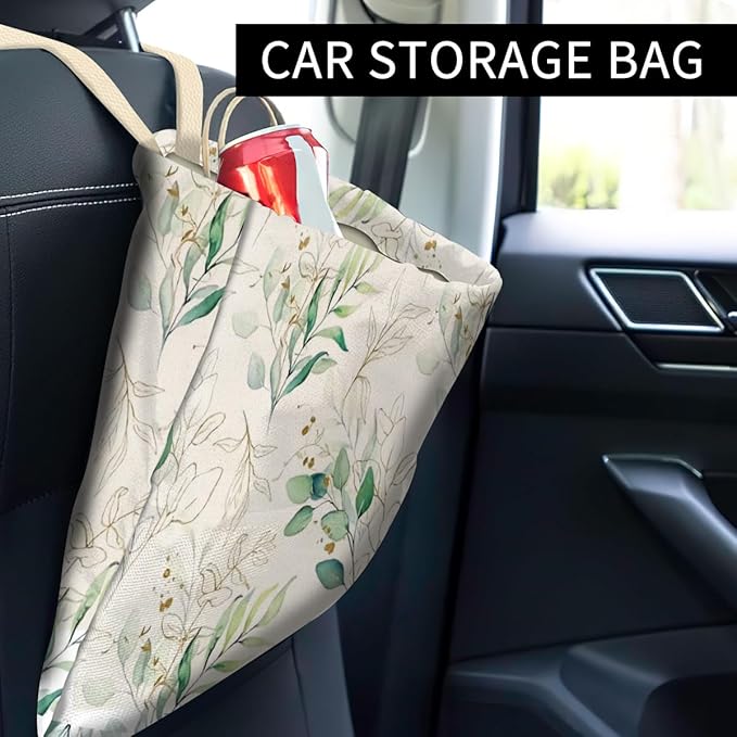 Car Trash Can, Cute Car Trash Bag, Hanging Car Organizer and Storage Bag, Trash Bin for Car Accessories, Vehicle, Travelling, Camping Cute Golden Leaf