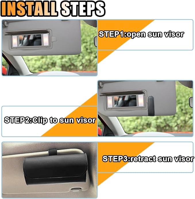 smilfuy Magnetic Leather Sunglasses Case for Car Visor Clip - Sunglasses Holder Clip for Car Sun Visor - Eyeglass Hanger Mounter Storage Box Auto Glasses Clip Holder Organizer Protective Box (Black)