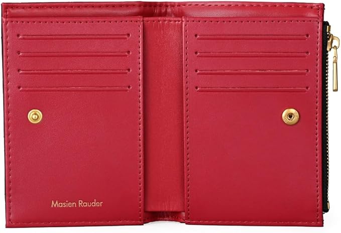Slim Bi-fold Checkered Quilted Leather Wallet | Classic Minimalist Style w. ID Window/Card Slot/Bill Holder/Zip Coin Pocket for Women (Black Quilted)