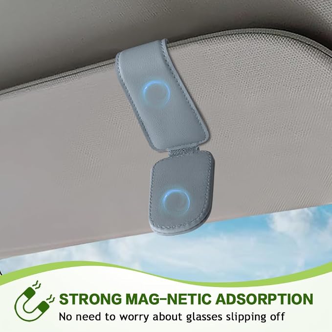 Sunglass Holder for Car, Sunglasses Clip for Car Visor, Magnetic Leather Vehicle Eyeglass Hanger Clip, Auto Ticket Card Glasses Organizer Clamp Accessories for SUV Sedan (Light Gray)