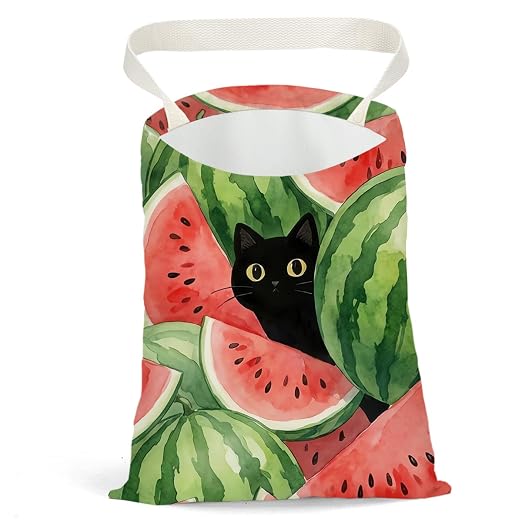 Black Cat Car Trash Bag, Watermelon Car Trash Bag Hanging, Watermelon Accessories, Summer Decor Waterproof Cars Back Seat Hanging Organizer Garbage Can for Vehicle Travelling Camping