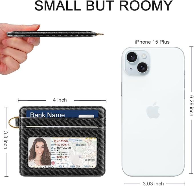 Slim Minimalist Front Pocket RFID Blocking Credit Card Holder Small Wallet Cute Card Cases for Women,Carbon Fiber