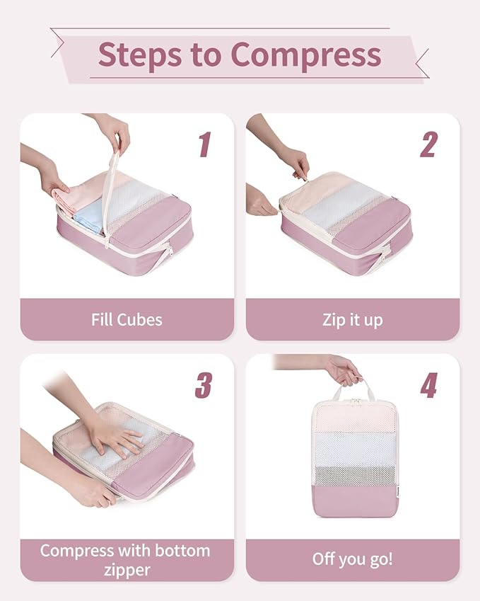 Narwey 6 Set/5 Set Compression Packing Cubes for Travel Kids Women Carry on, Packing Organizers Bag for Backpack Luggage Suitcase Duffle Bags