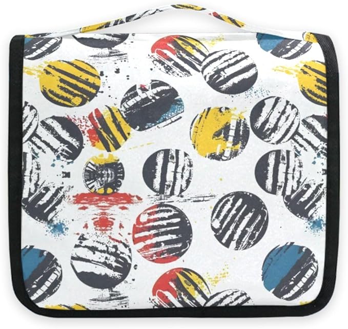 Hanging Travel Toiletry Bag Kit Boys Makeup Case Cosmetics Organizer for Men Women (Sport Pattern With Balls)