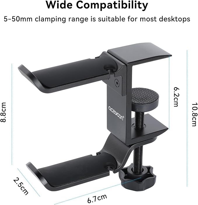 aceyoon Under Desk Headphone Hanger, 360 Degree Swivel Dual Stand, Aluminum Alloy Headset Stand for Desk,Headphone Hook for Gaming Headset,Bag, Black