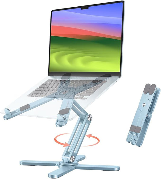 OMOTON 360° Rotating Laptop Stand Riser for Desk, Ergonomic Foldable Computer Stand Adjustable Height Angles for Collaborative Work, Easy Storage Fit Macbooks,All Laptops up to 16 inches,Sky Blue
