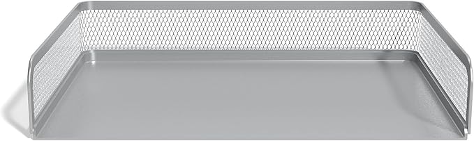 TRU RED Side‑Load Stackable Metal Letter Tray, Silver, 2‑Pack – Durable Desktop Paper Organizer for Office Files