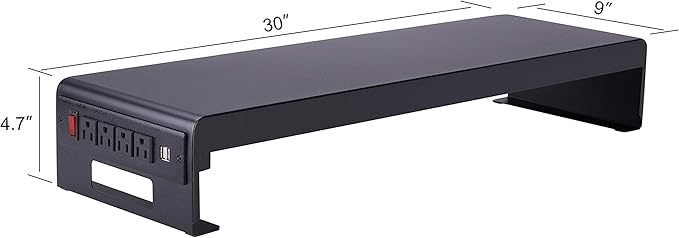 Rocelco 30" Premium Dual Monitor Stand with AC Power Supply & USB 2.0 Charging | Metal Laptop TV PC Riser Shelf with Keyboard Mouse Storage and Cable Management | Black (R DMS)