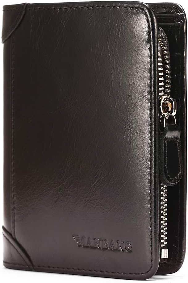 MANBANG Mens Wallet Zipper Genuine Leather RFID Card Holders Cowhide Zip Coin Pocket Bifold wallets for men