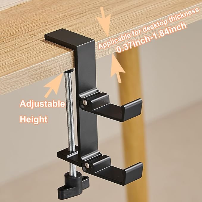 OURASHERO Headphone Stand for Desk Aluminum Alloy Headset Stand with Dual Foldable Hooks Headphone Holder Clamp Mount for Gaming PC Accessories Universal Space-Saving Under Table Headset Hangers