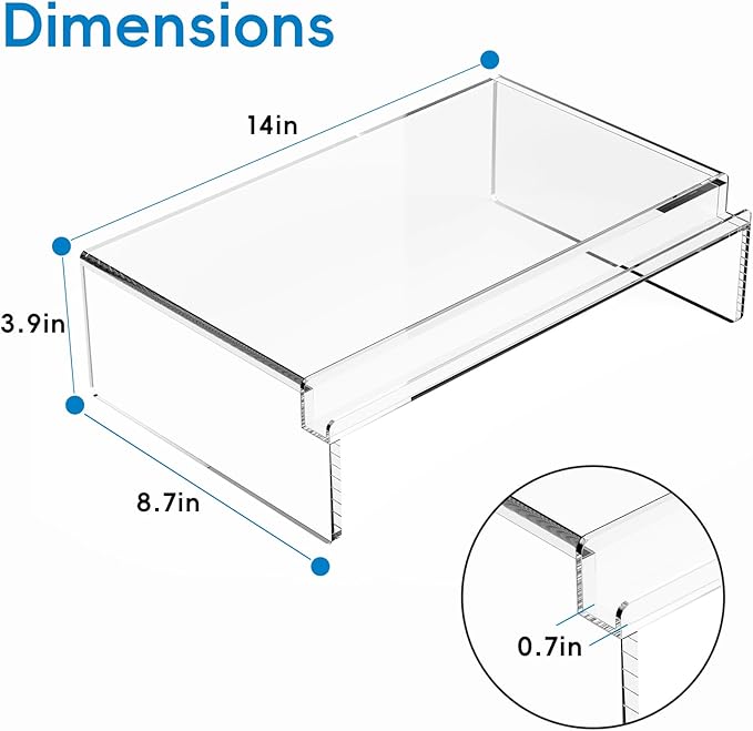 Crpich Clear Acrylic Monitor Stand Riser with Slot for Desk Accessories Organizer, Ergonomic Desktop Organizer for Computer, Laptop, Screen ??Sleek & Durable Design for Office or Home