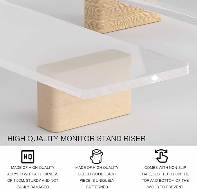 Acrylic Monitor Stand Riser, Premium Large Clear Monitor Riser 19.6 inch, Sturdy Wood Computer Stand Office Desk Accessories, Desk Organizer Riser for Laptop Printer Computer TV