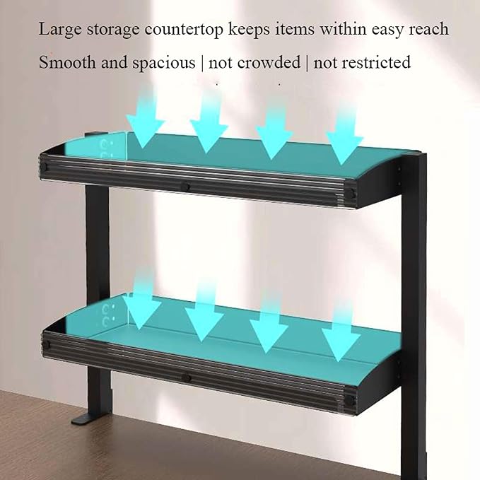 Clip-on Desktop or Under-Desk 2-Tier Shelving Unit, Clamp-on Desk Organizer Shelf with Adjustable Storage Tray Computer Table Organizer for Office Desk