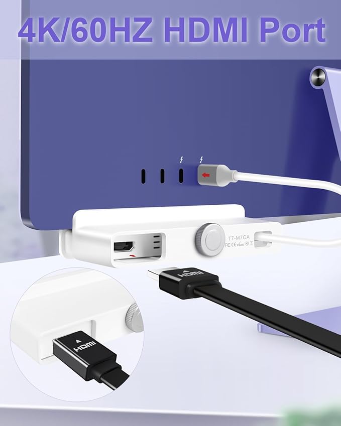 USB C Hub Multiport Adapter for iMac M4/M3/M1, 7-in-1 iMac 2024/2023 Docking Station - 4K HDMI, USB 3.2 Ports, SD/Micro SD Card Reader, 7 Color Panels