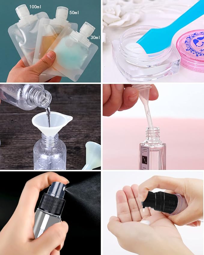 SEQUHITKU 17 Pack Travel Pouches for Toiletries,TSA Approved,Portable Containers,Stand Up Pouch,Refillable Travel Accessories for Shampoo Conditioner Lotion Soap Liquids (A-17pcs)