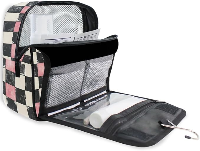 Hanging Travel Toiletry Bag White Black Pink Plaid Kit Makeup Case Cosmetics Organizer for Men Women