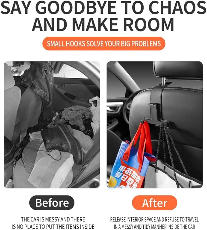 Car Hooks for Headrest, Multifunctional Luxurious Leather and Magnesium Alloy Car Seat Back Hook & Mobile Phone Holder, Double Headrest Hanger Storage Hook for Purses, Handbags (Brown)