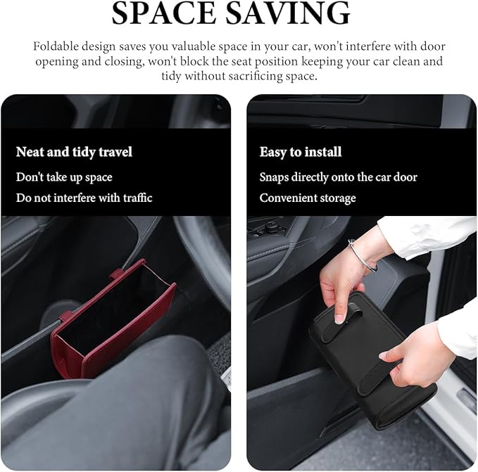 DXNQ Car Trash Can, Foldable Leather Hanging Trash Bag, Multi-Function Mini Storage Box Garbage Can for Car, Wine Red