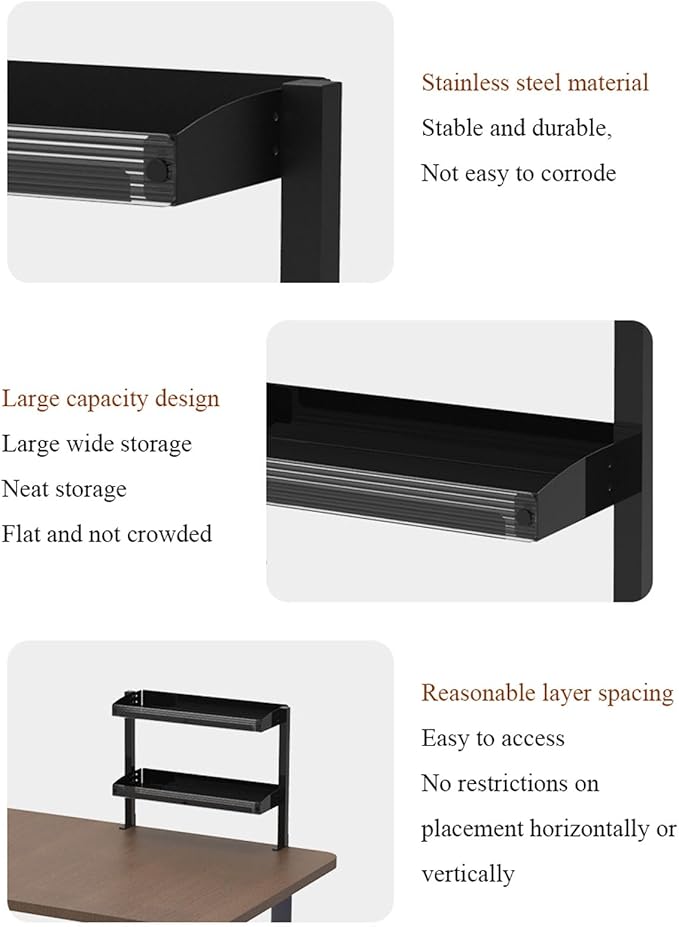 Clamp-On Desktop Organizer Shelf, Adjustable Clip-on Tabletop Storage Tray for Office Desk, Clamp-on Above or Under Desktop Storage Shelf, Save Space