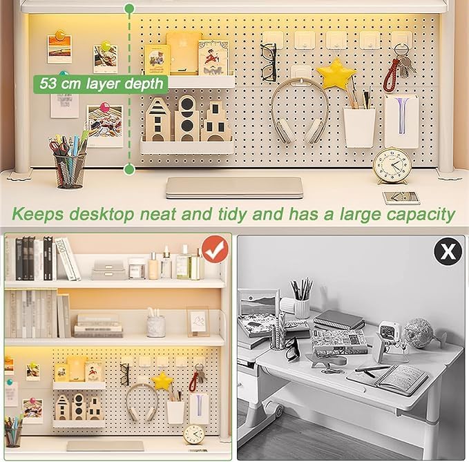 Clamp on Desk Organizer Shelf, Desk Extender Pegboard Workstation White Desk Side Storage Bookshelf Shelves for Office 37.4x31.5 in(HxL)