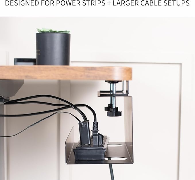 VIVO No Drill Clamp-on 17 inch Power Strip Cable Management Tray, Under Standing Desk Steel Cord Organizer, Black, DESK-CM6L-B