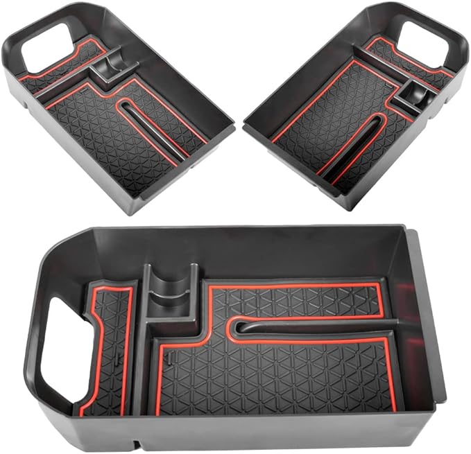 TACORBO Center Console Organizer Compatible with Toyota RAV4 2019 2021 2020 2022 2023 2024 2025 and 2021-2024 2025 RAV4 Prime Accessories, Armrest Secondary Storage Box Insert Tray, Red Trim
