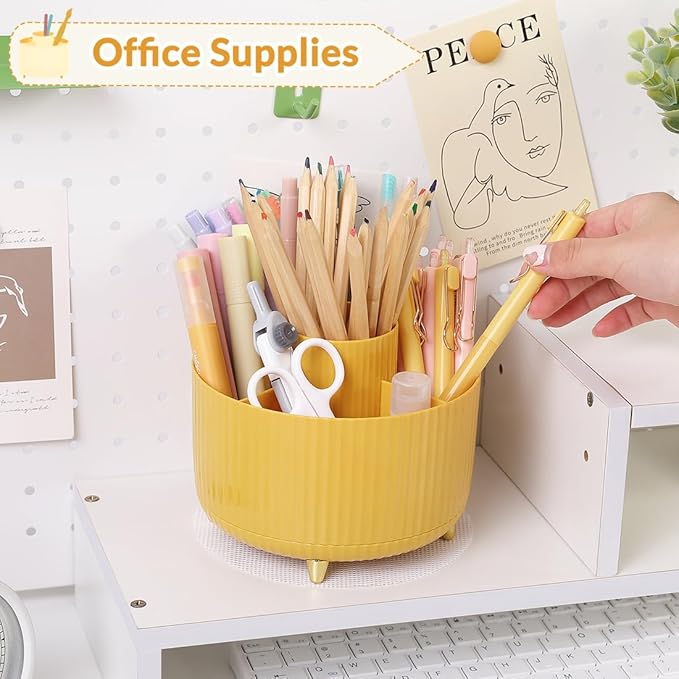 SKYDUE 360 Degree Rotating Desk Organizer, Dual-Purpose Pencil Pen Holder, Rotating Desk Pen Organizer with 5 Slots, Pencil Cup for Office, School, Home