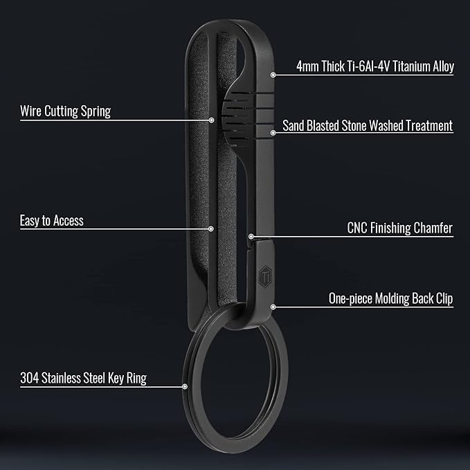 KeyUnity KM03 Titanium Keychain Clip Belt Loop Key Holder with Removable Key Ring for Duty Belt