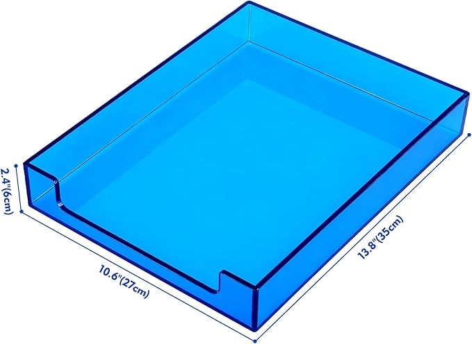 Paper Tray Acrylic File Organizer for Desk Letter Tray Desk Organizer Document Holder Sorter Storage for A4 Office Supplies Magazines, 13.8x10.6x2.4 Inches, Blue