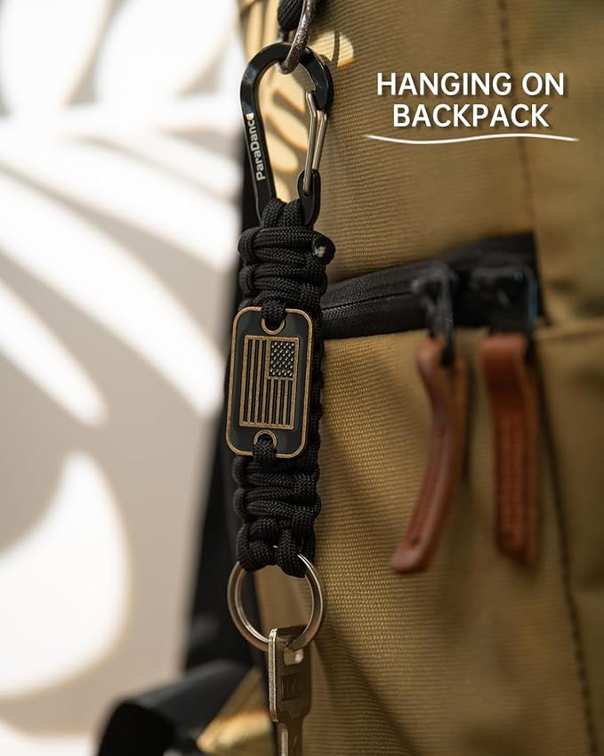 Paracord Keychain Braided Rope Key Chain w/USA Flag Carabiner Hook Clip for Men Women Keys Backpack Belt Camping