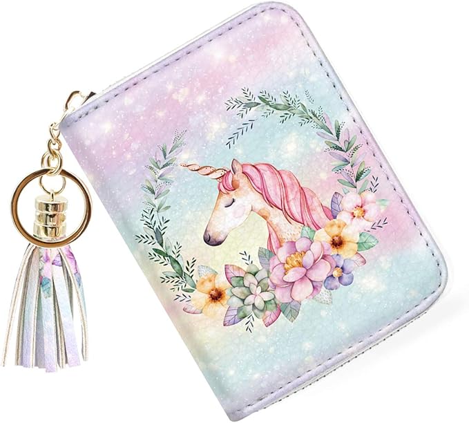 Coco Rossi Leather Credit Card Wallet for Women, RFID Blocking Zipper Cards Holder with Tassel