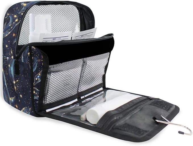 Hanging Travel Toiletry Bag Kit Boys Makeup Case Cosmetics Organizer for Men Women (Dolphin Starry Sky)