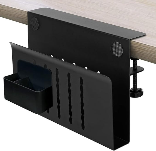 Desk Side Storage, Desk Laptop Holder with Magnetic Pen Holder, No Drill Desk Side Organizer for Office and Home Fits Flat Edge 0.3" to 2.3"