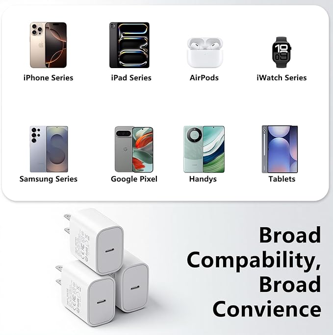 3pack Type C Charger 6FT Cable Fast Charging for iPhone 17/16/15,USB C Chargers Block 25W Super Fast for Samsung Galaxy S25/S24 S23 S22 S21/iPhone Air/17/17 Pro Max/iPhone 16/16 Pro Max/15 Pro Max