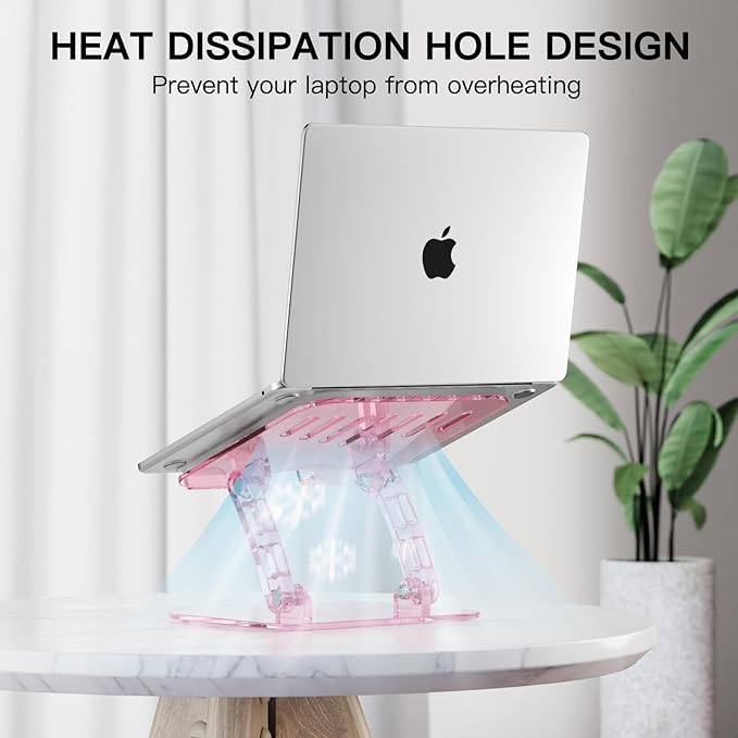 Pink Acrylic Adjustable Laptop Stand,Adjustable Height Foldable Laptop Riser for Desk, Clear Portable Laptop Holder Ergonomic Computer Stand,Compatible with 10-17.3??Laptops (Pink)