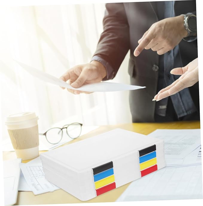 PRETYZOOM 4Pcs Stackable File Organizer Boxes with Lid, Thickened A4 Document Storage Containers 31X23X2Cm for Office and Student Desktop Filing Random Color