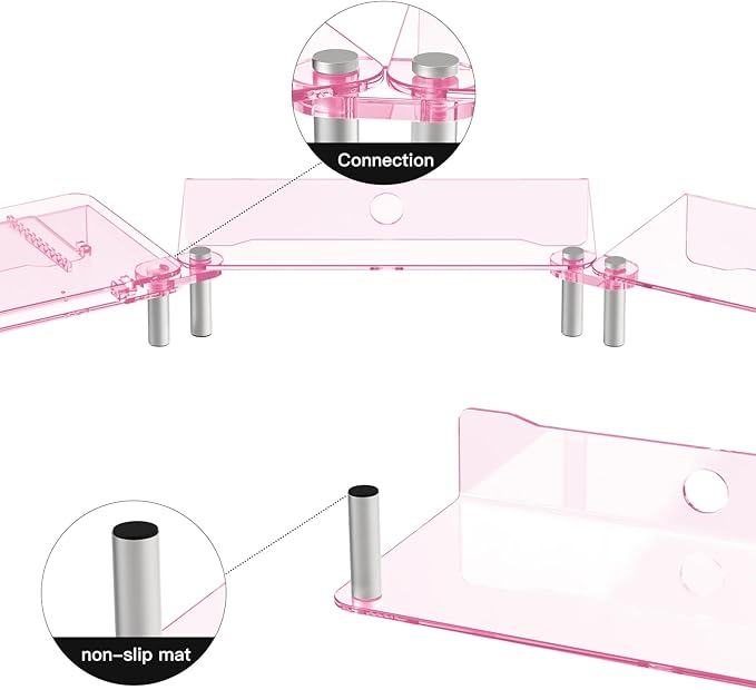 RQUOIRE Ergonomic Pink Acrylic Dual Monitor Stand with Adjustable Laptop Riser, Compatible with Desktop, Printer, TV and More Devices,monitor riser holder suitable for 2 monitors
