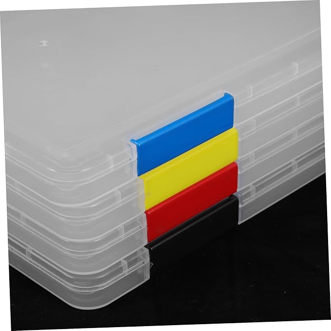 PRETYZOOM 4Pcs Stackable File Organizer Boxes with Lid, Thickened A4 Document Storage Containers 31X23X2Cm for Office and Student Desktop Filing Random Color