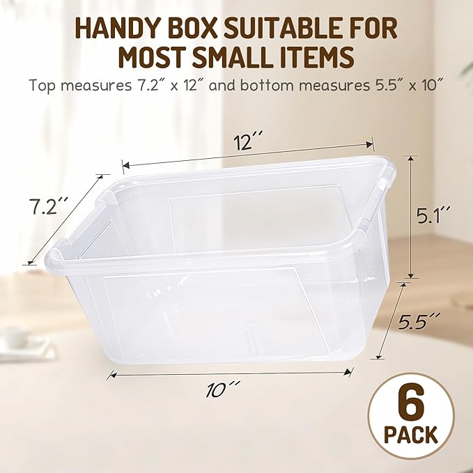 GAMENOTE 6 Quart Storage Bins with Lids,6 Pack Transparent Plastic Latching Box for Classroom & Kids Toy Storage Clear Stackable Shoe Box Size Containers for STEM Morning Tubs, Crafts&Building Blocks