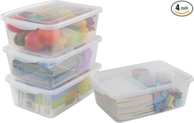 4-pack Clear Plastic Latching Storage Box Tote Bins with Lids, 14 Quarts