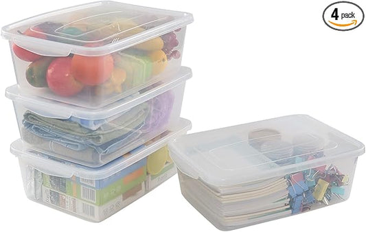 4-pack Clear Plastic Latching Storage Box Tote Bins with Lids, 14 Quarts