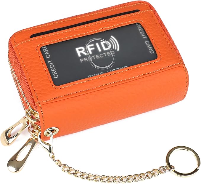 imeetu RFID Credit Card Holder, Small Leather Zipper Card Case Wallet for Women