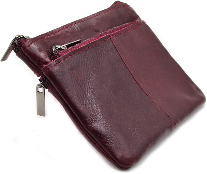 Freezx Women Genuine Leather Coin Pouch Zip Mini Purse Wallet Key Chain 3 Zipper